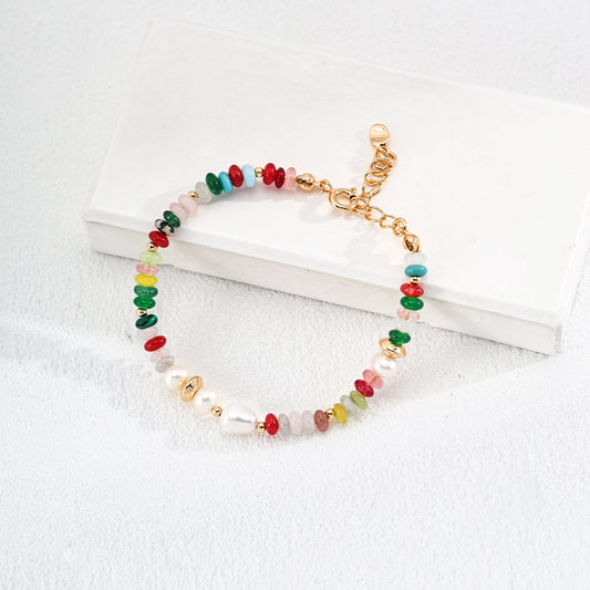 Armband aus Edelsteinen und Perlen in Dopaminfarben