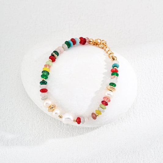 Armband aus Edelsteinen und Perlen in Dopaminfarben