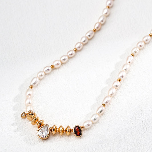 Collier vintage en argent S925 avec perles naturelles et zircons