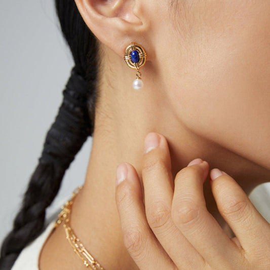 Ohrringe mit natürlichen Lapislazuli-Perlen im Hofstil
